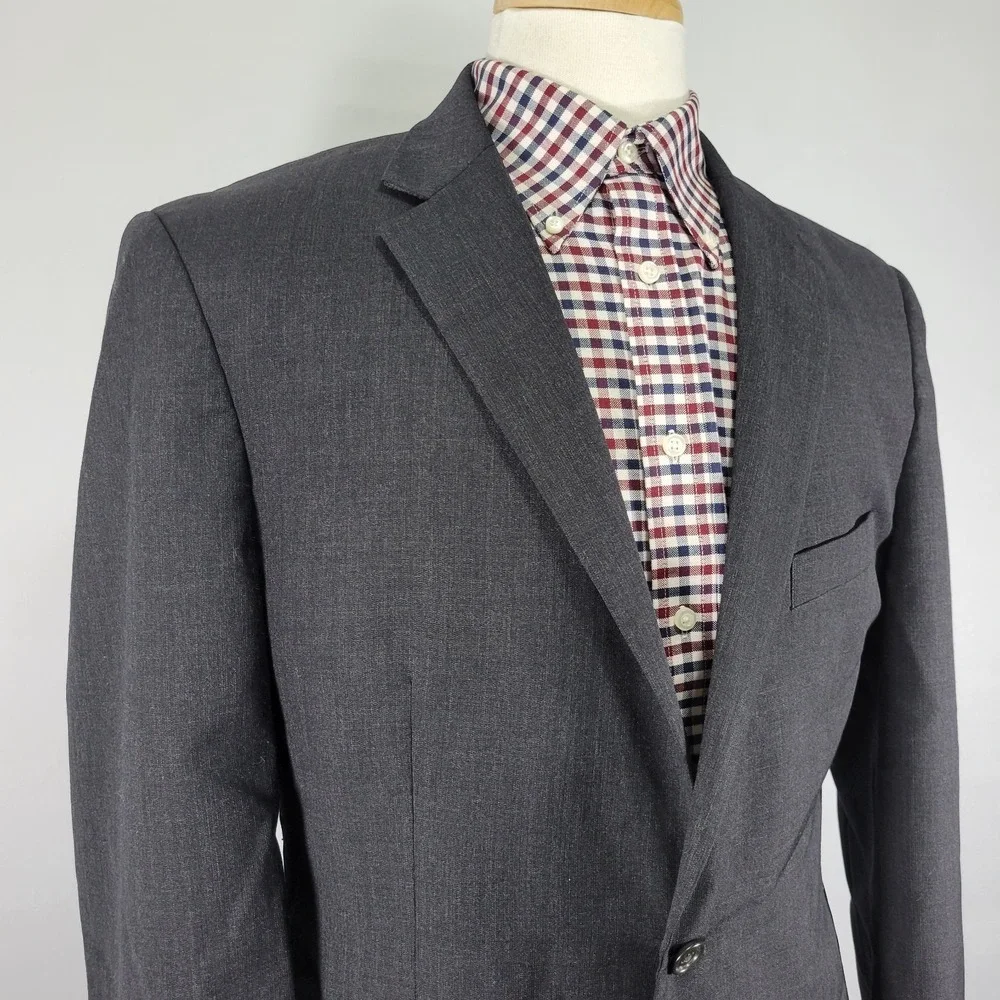 Pronto Uomo Men's Sport‎ Coat Blazer Two Button Charcoal Gray Wool Polyester 42L